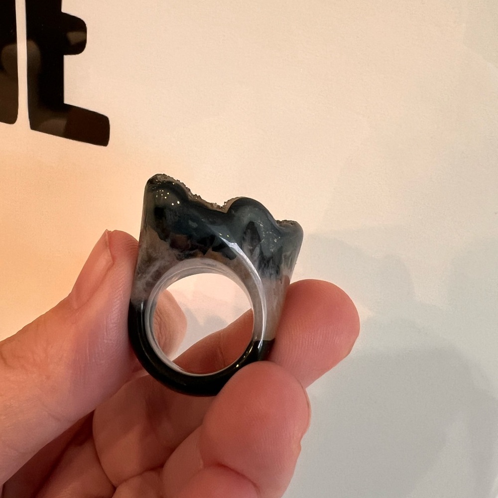 Galaxy Druzy Agate Ring, Black Agate Geode Drusy Ring, Rare Druzy Jewelry Unisex - Picture 4 of 8